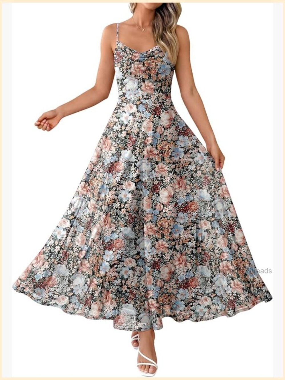 Spaghetti Strap Floral Maxi Dress Cowl Neck Mesh Summer Wedding Guest